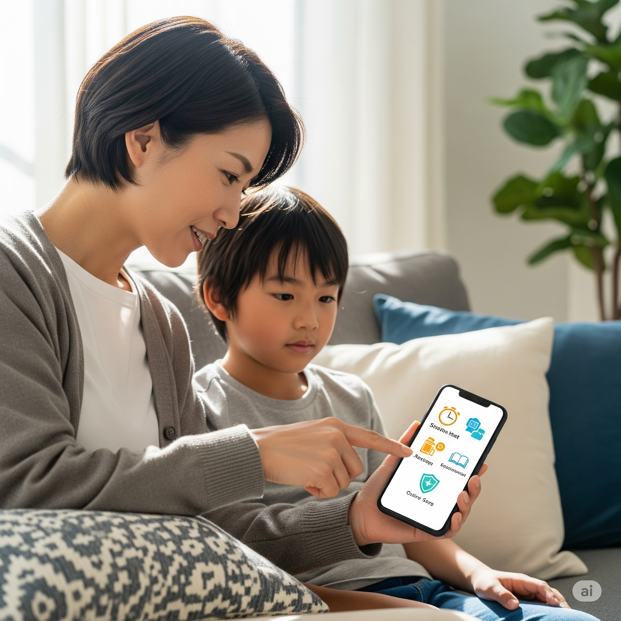 スマホルールについて話し合う親子